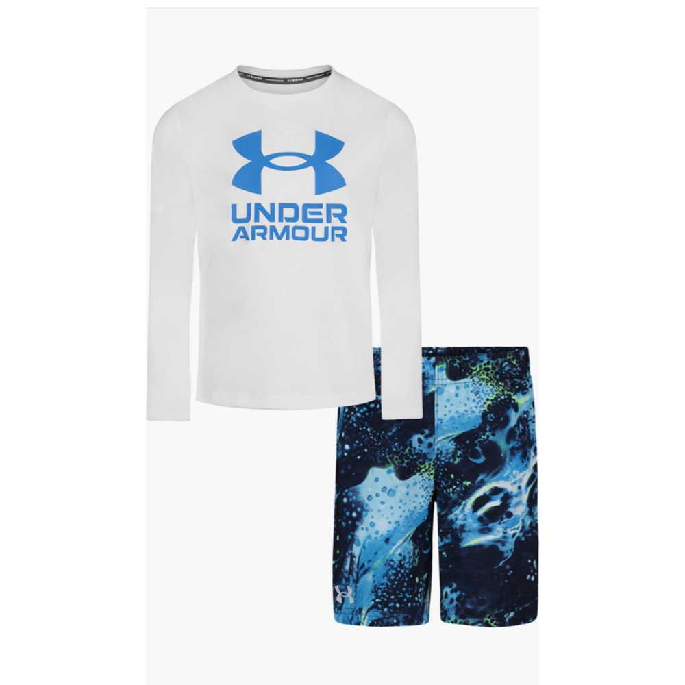 NWT Unisex Kid’s 2T Toddler Under Armour Biomolecular Tee + Swim Trunks Set